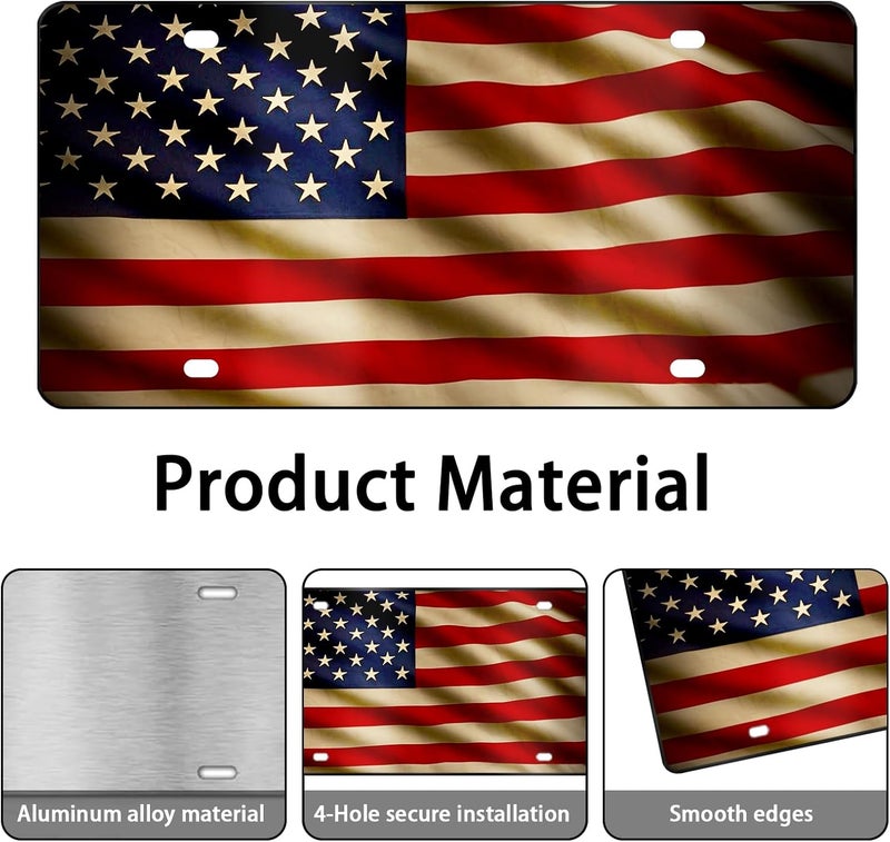 MCIAONE Front License Plate Cover - American Flag License Plate, 6×12 inch Aluminum Decorative License Plates, Patriotic Novelty Vanity Tag, Car Decor Accessory with 4 Holes, Car Plates Decor for Men - Image 3